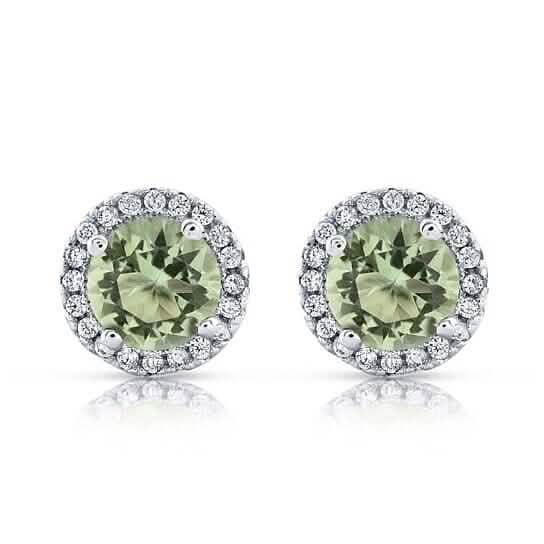 Halo Cz Green Earrings White Sterling Silver Earrings - DailySale