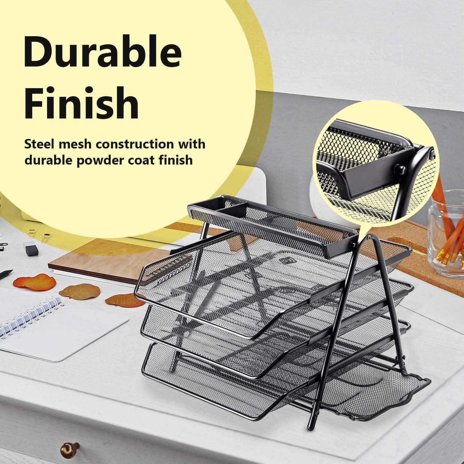 Halter 3 Tier Mesh Desktop Organizer with Sliding Paper Trays Everything Else - DailySale