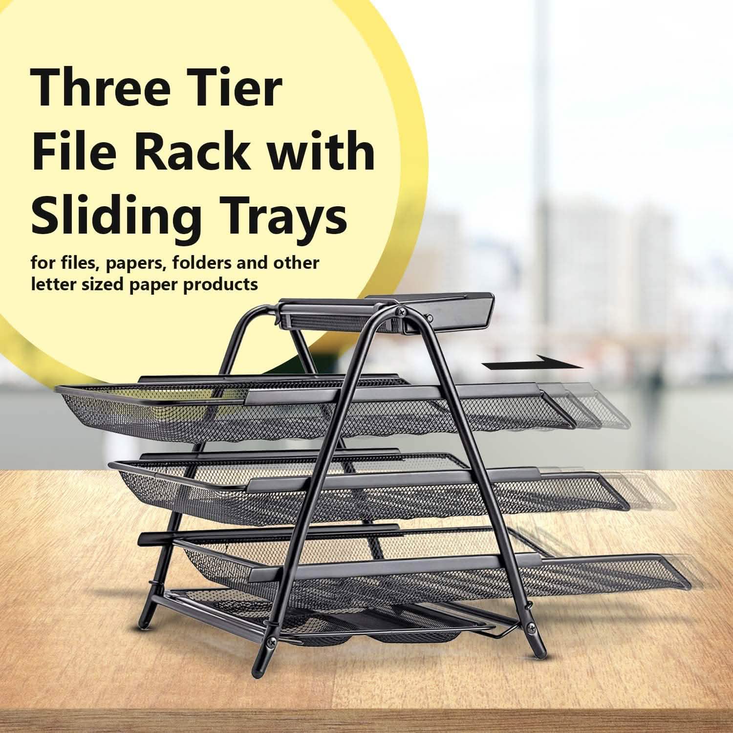 Halter 3 Tier Mesh Desktop Organizer with Sliding Paper Trays Everything Else - DailySale