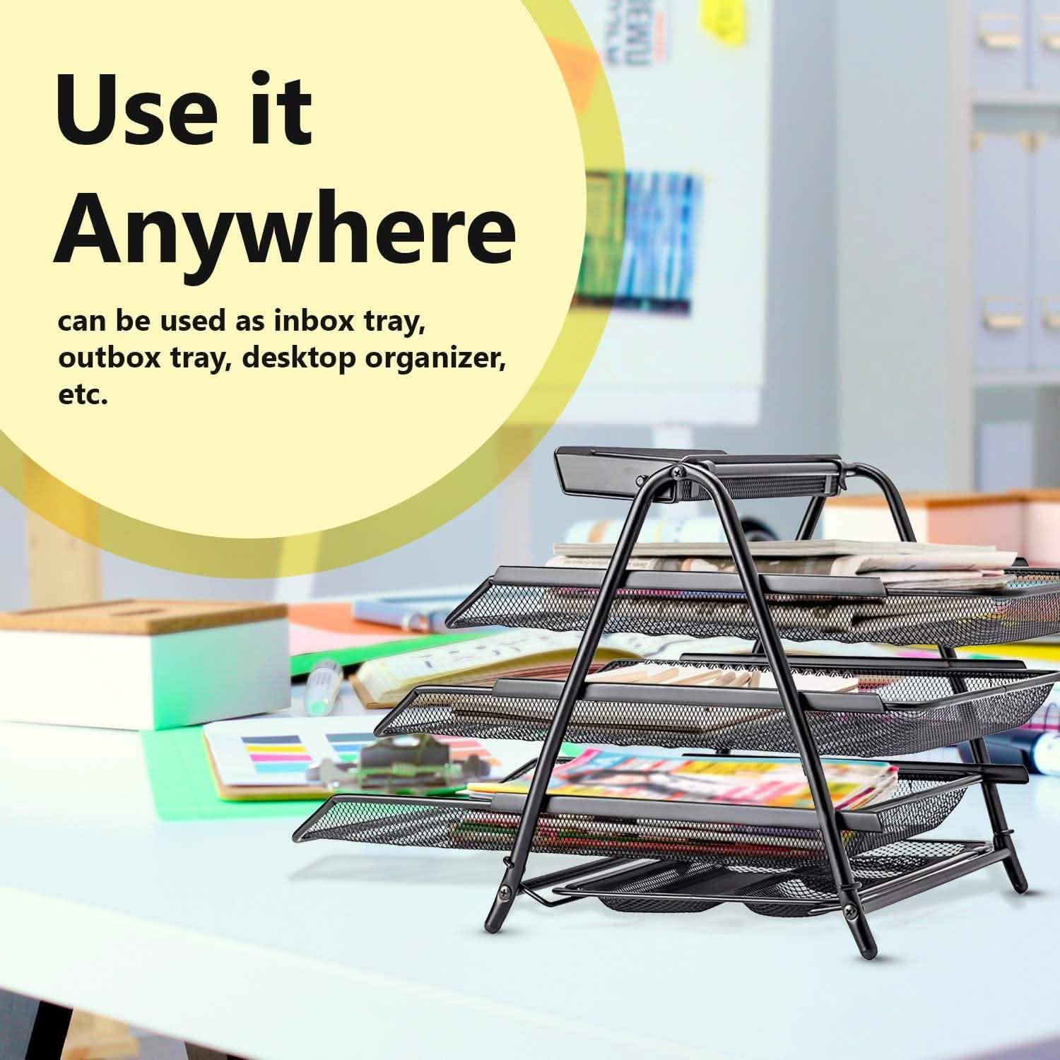 Halter 3 Tier Mesh Desktop Organizer with Sliding Paper Trays Everything Else - DailySale