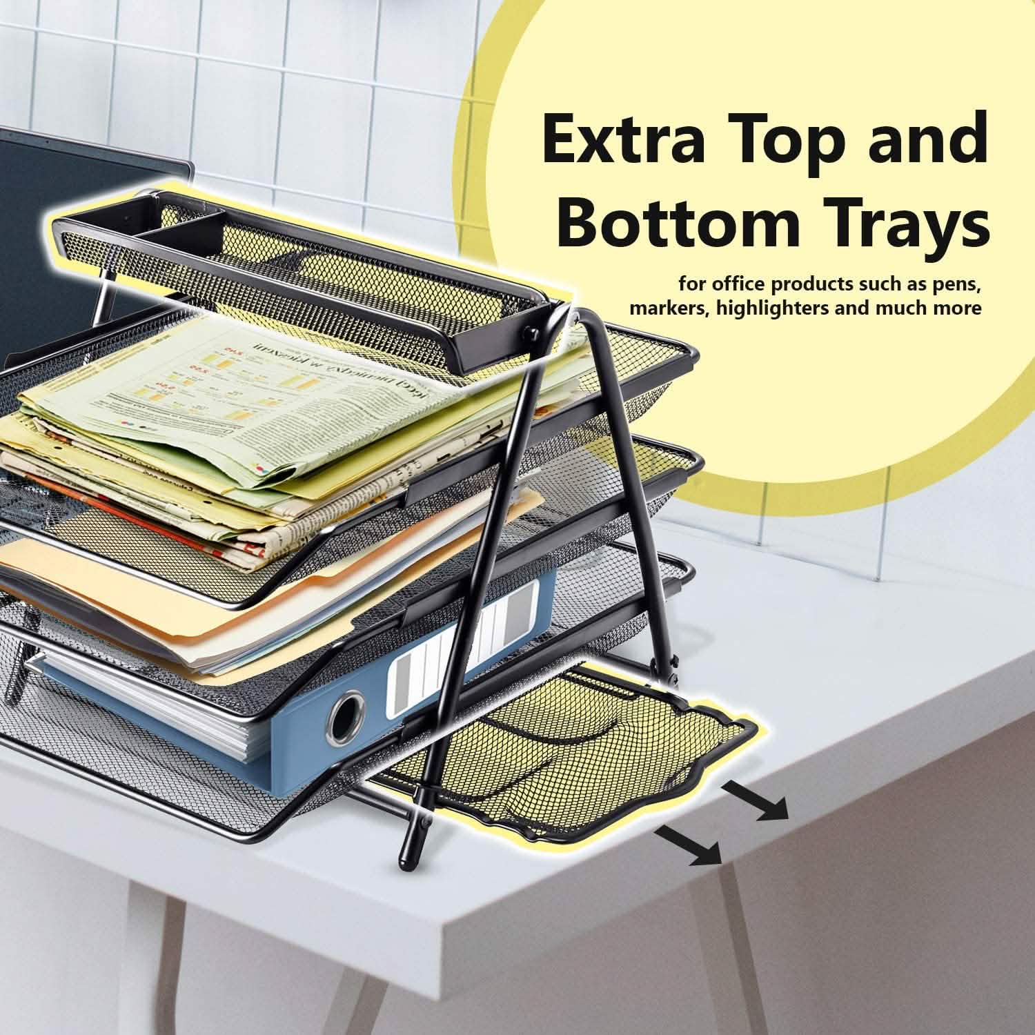 Halter 3 Tier Mesh Desktop Organizer with Sliding Paper Trays Everything Else - DailySale