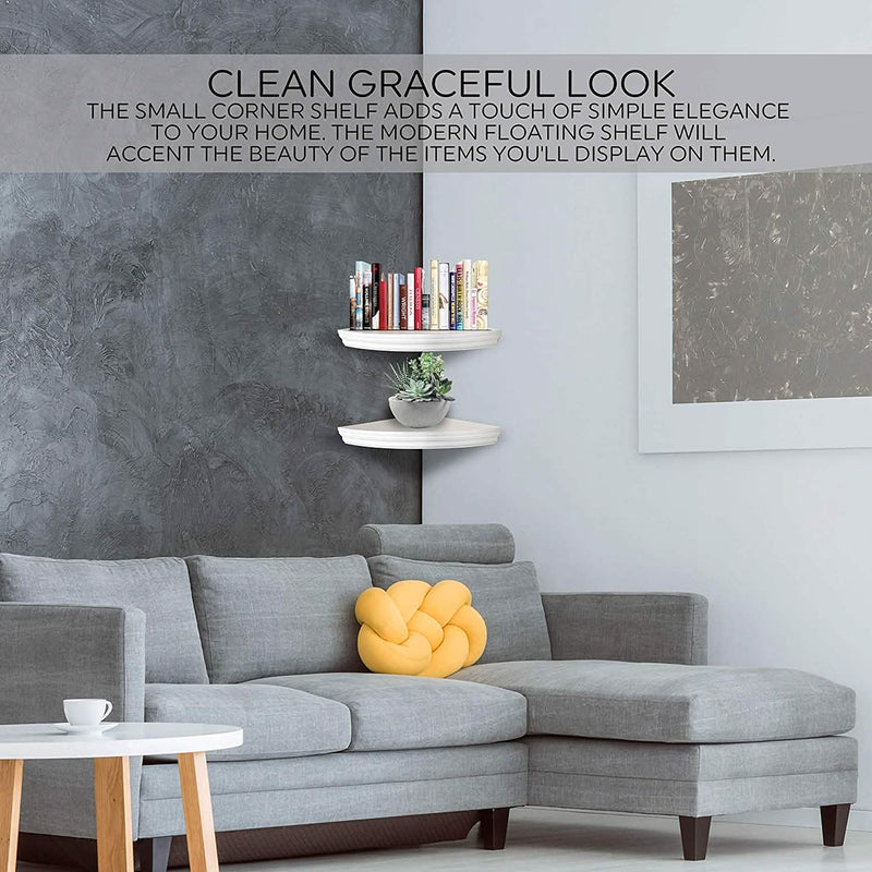 Halter Corner Floating Shelf – Space Saving Round Design with No Visible Support Closet & Storage - DailySale