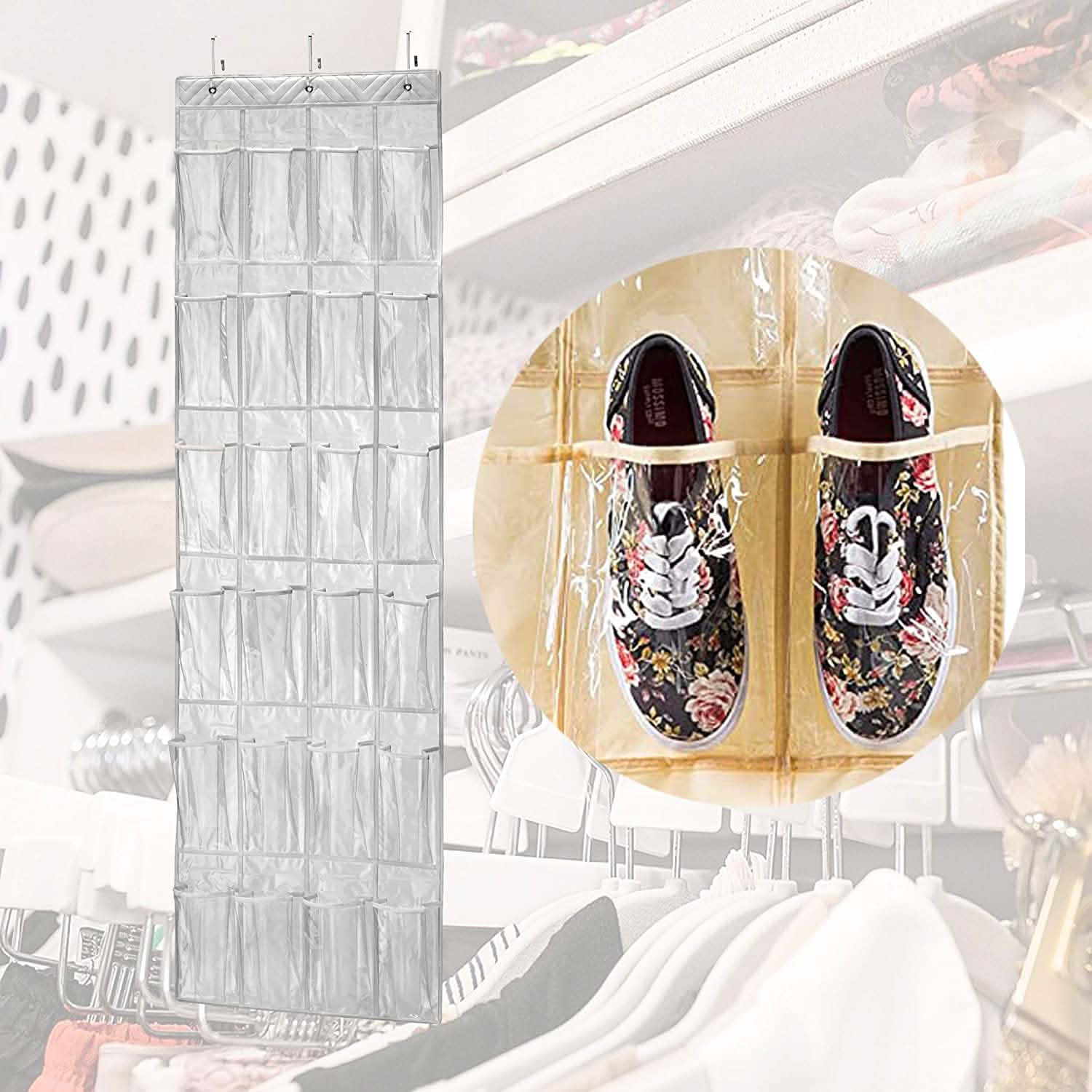 Halter Over the Door Hanging Shoe Organizer with 24 Pockets Closet & Storage - DailySale