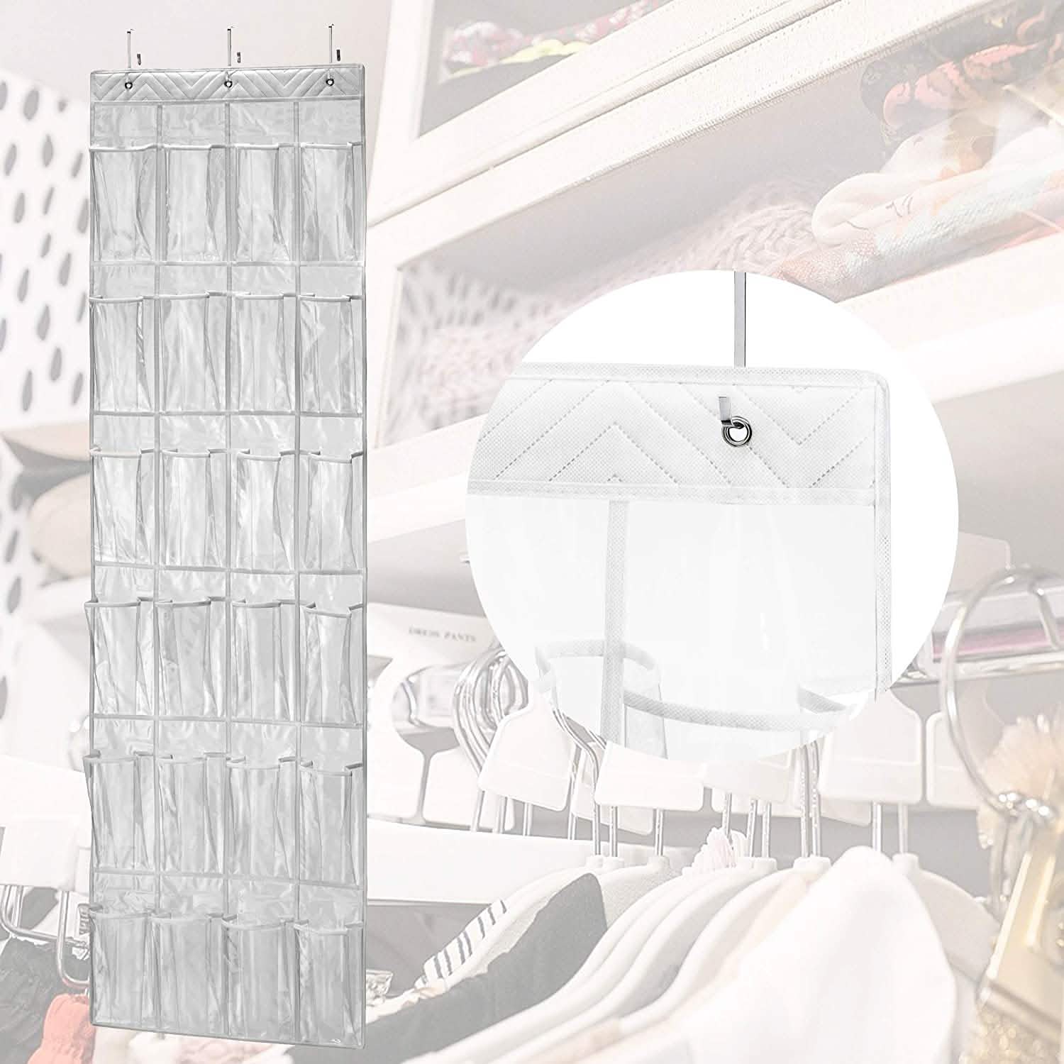 Halter Over the Door Hanging Shoe Organizer with 24 Pockets Closet & Storage - DailySale