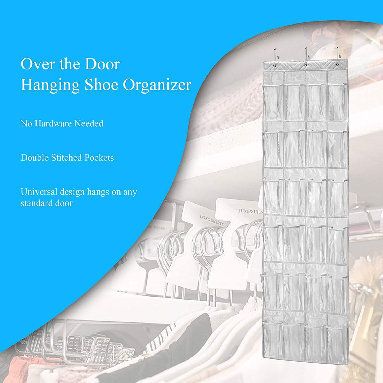 Halter Over the Door Hanging Shoe Organizer with 24 Pockets Closet & Storage - DailySale
