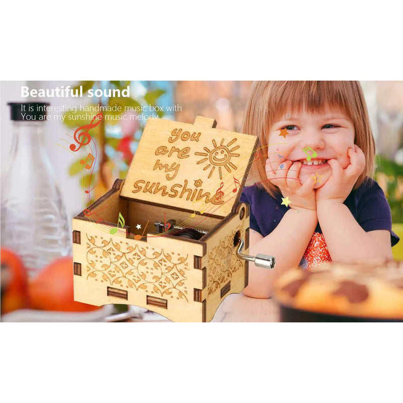 Hand Crank Vintage Wood Carved Sunshine Musical Box Toys & Games - DailySale