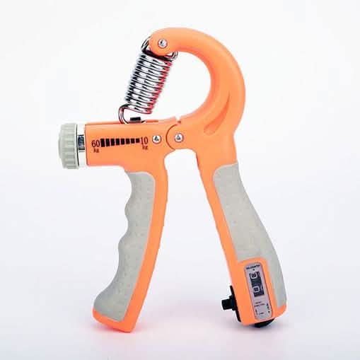 Hand Grip Trainer Gripper Strengthener shown in orange against a white background