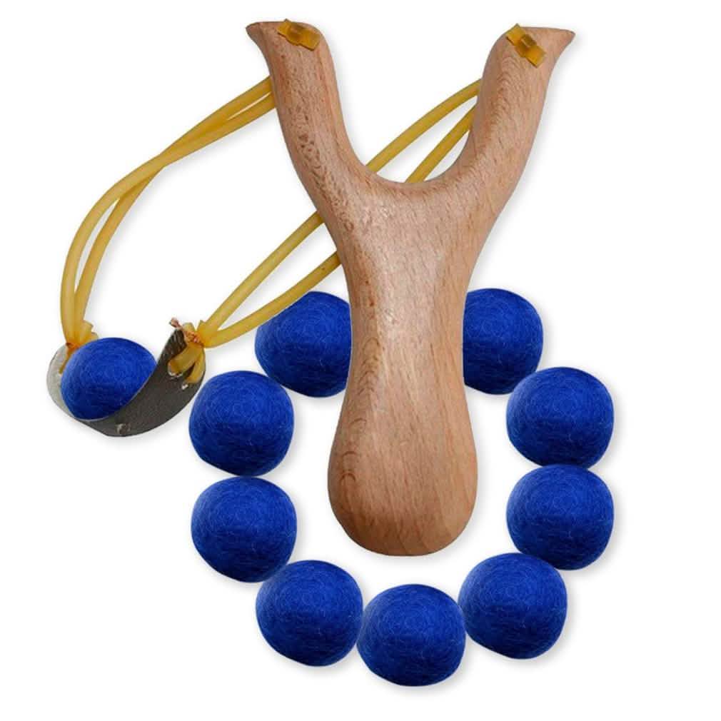 Handcrafted Wood Slingshot With Soft Felt Balls Toys & Games Blue - DailySale