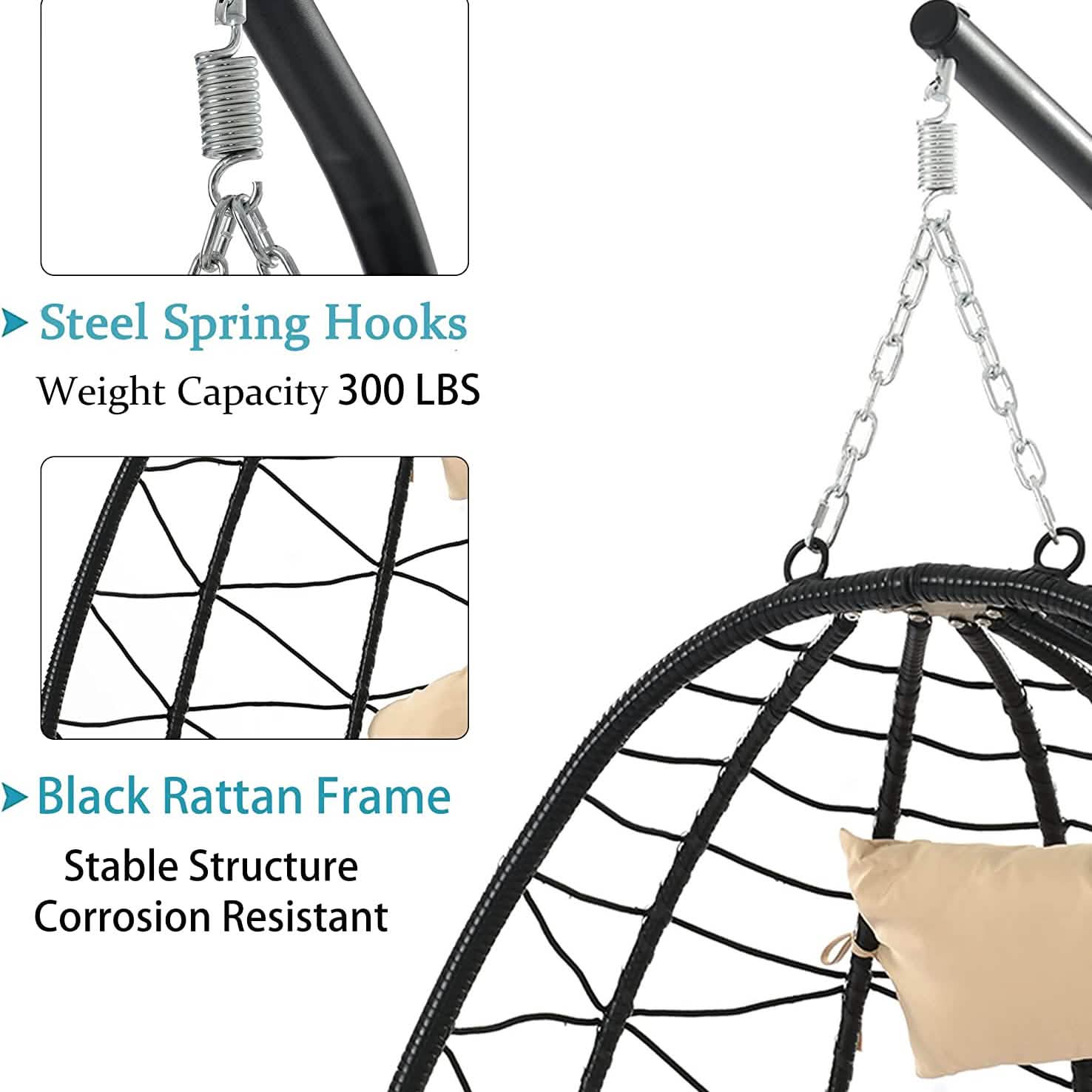 Hanging Egg Chair, Outdoor Indoor Swing Chair Furniture & Decor - DailySale