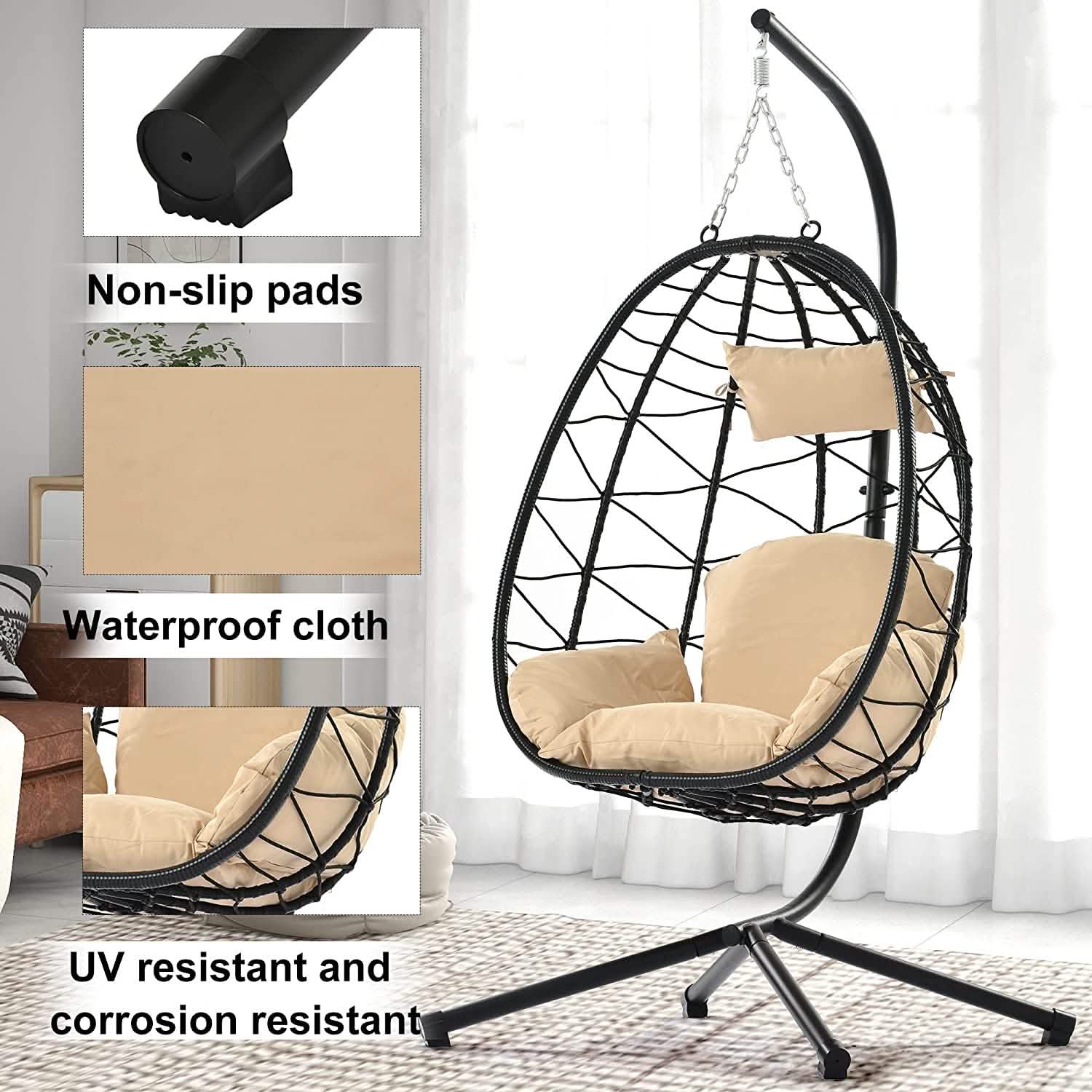 Hanging Egg Chair, Outdoor Indoor Swing Chair Furniture & Decor - DailySale