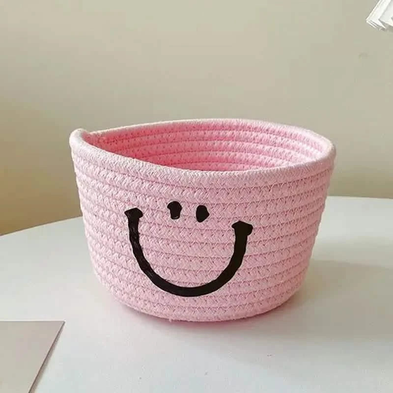Happy Face Woven Storage Basket Closet & Storage Pink - DailySale