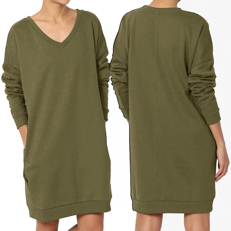 Haute Edition Women's Oversized Pullover Sweatshirt Dress Women's Clothing Olive Green S - DailySale