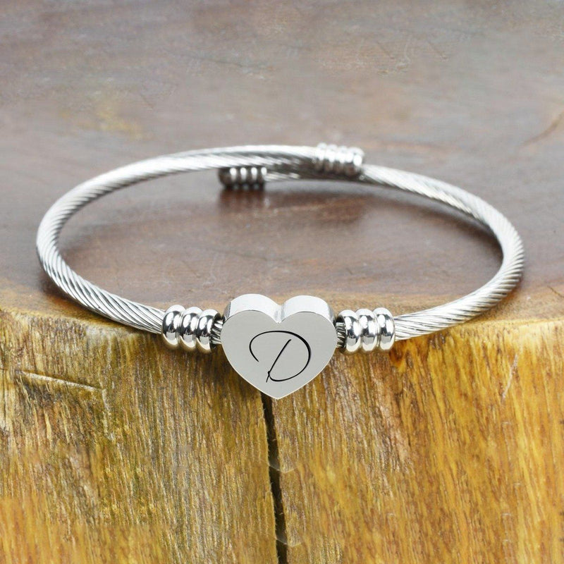 Heart Cable Initial Bracelet Hypoallergenic and Adjustable Jewelry D - DailySale