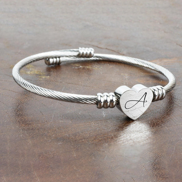 Heart Cable Initial Bracelet Hypoallergenic and Adjustable Jewelry - DailySale