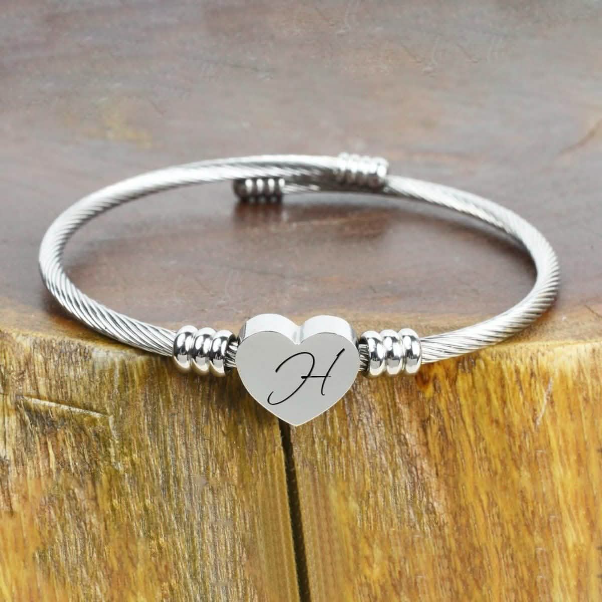 Heart Cable Initial Bracelet Hypoallergenic and Adjustable Jewelry H - DailySale