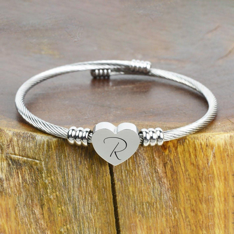 Heart Cable Initial Bracelet Hypoallergenic and Adjustable Jewelry R - DailySale