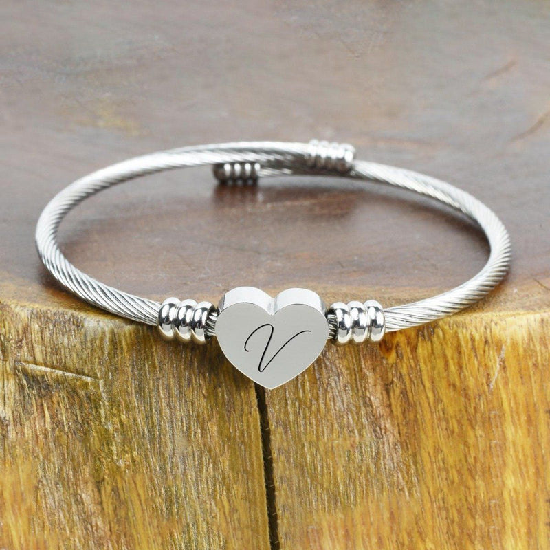 Heart Cable Initial Bracelet Hypoallergenic and Adjustable Jewelry V - DailySale