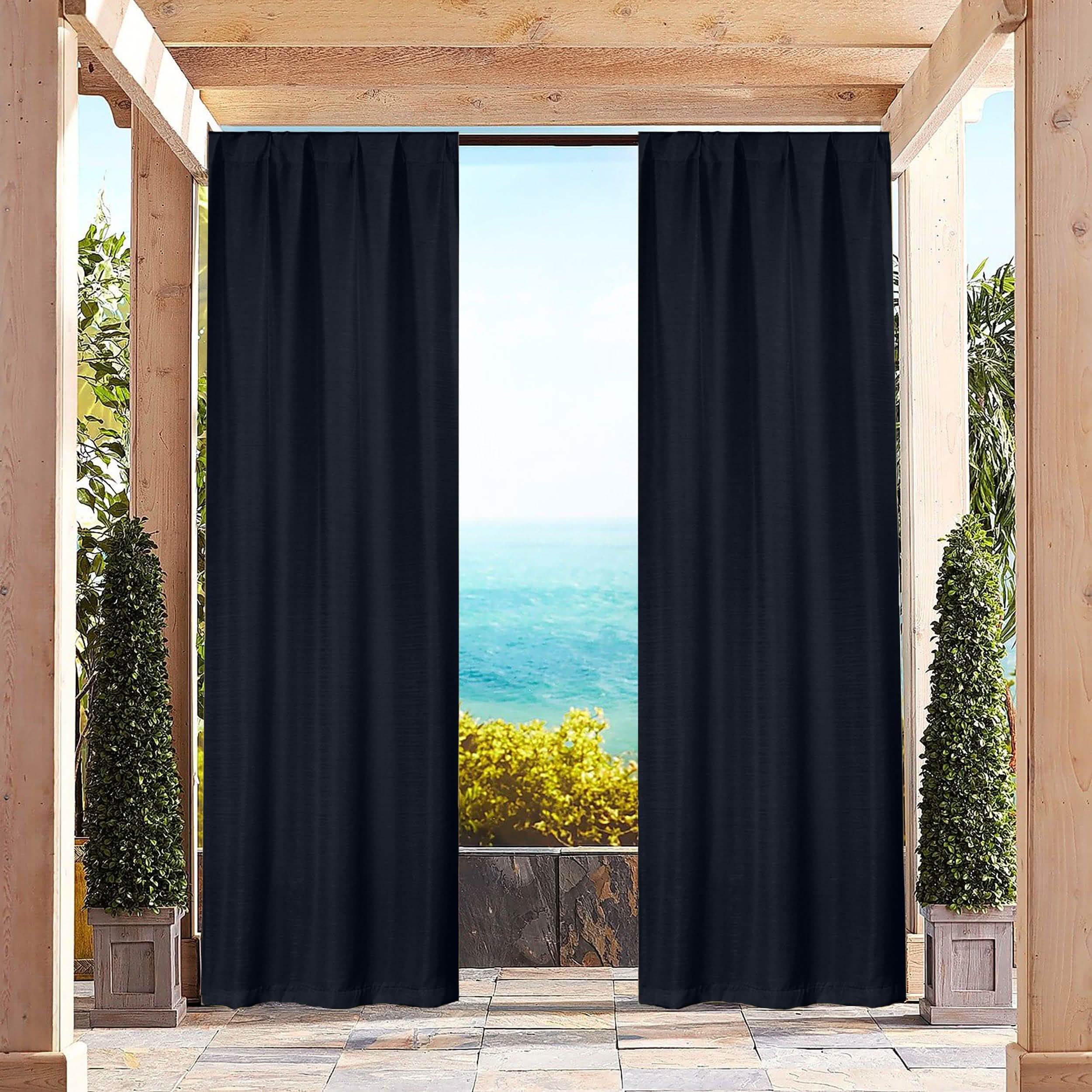 Heavy-Textured Indoor-Outdoor Blackout Curtains Pair Panel Lighting & Decor Navy - DailySale