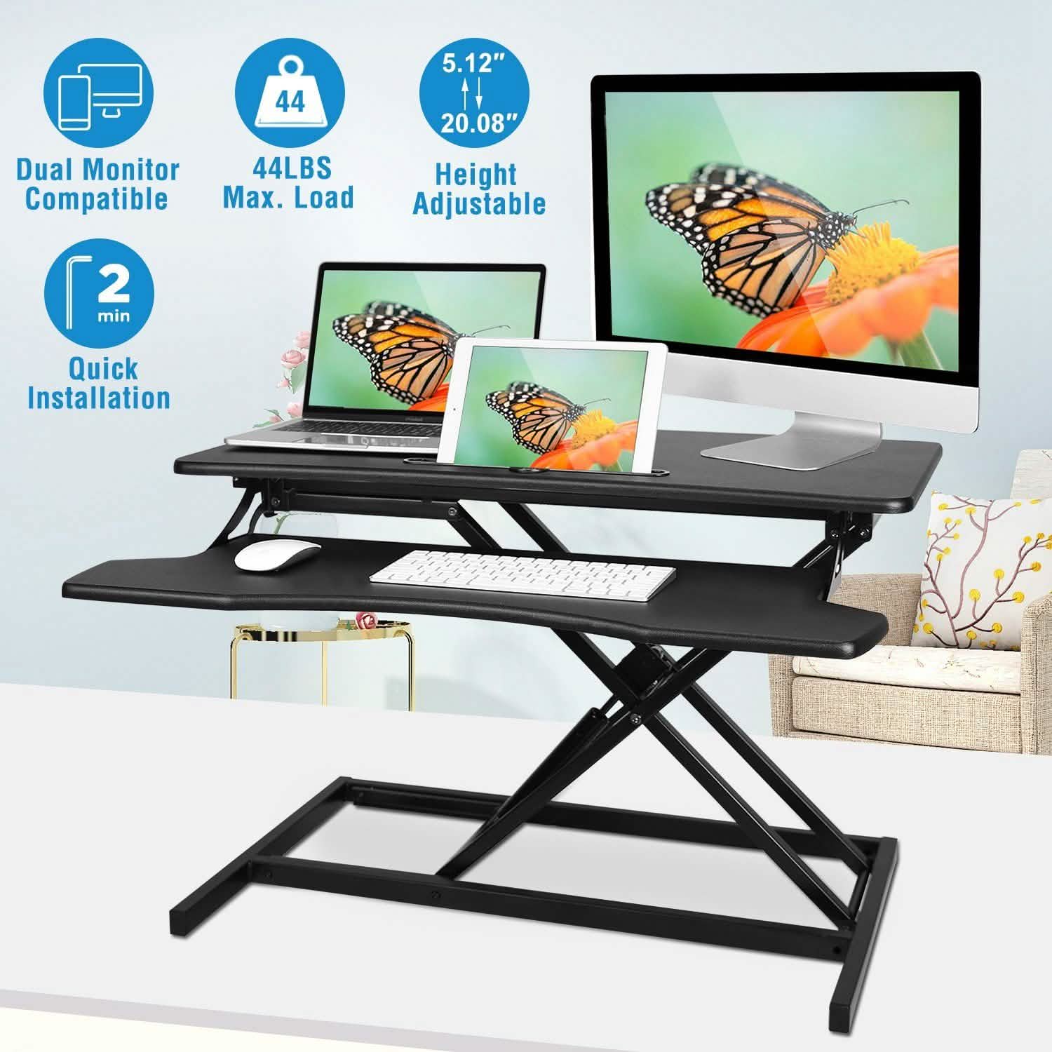 Height Adjustable Standing Desk Converter Workstation Computer Accessories - DailySale