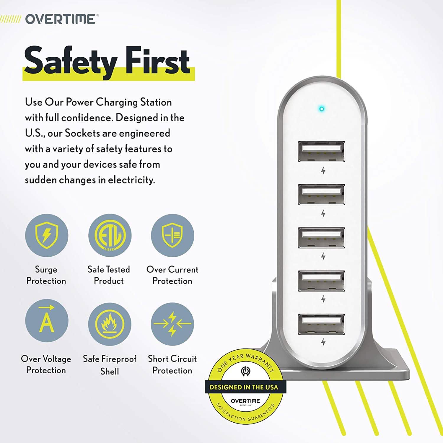 High Power 35.5W/7.1A 5-Port USB Desktop Charging Dock Mobile Accessories - DailySale