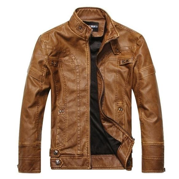 High Quality Fashion Leather Jacket Men's Clothing Light Brown M - DailySale