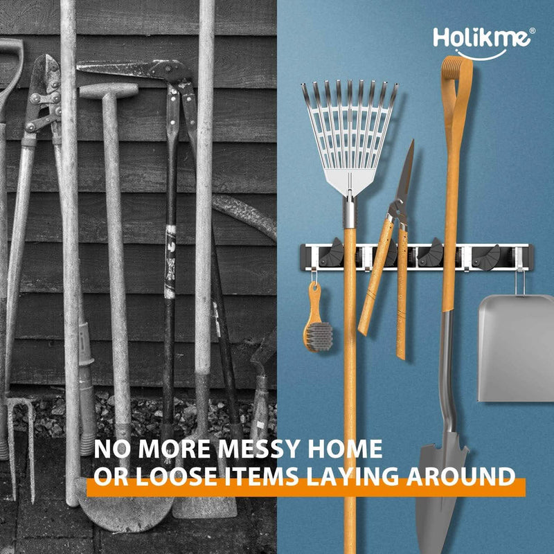 Holikme Mop Broom Holder Wall Mount Metal Pantry Organization and Storage Garden Kitchen Tool Organizer Closet & Storage - DailySale