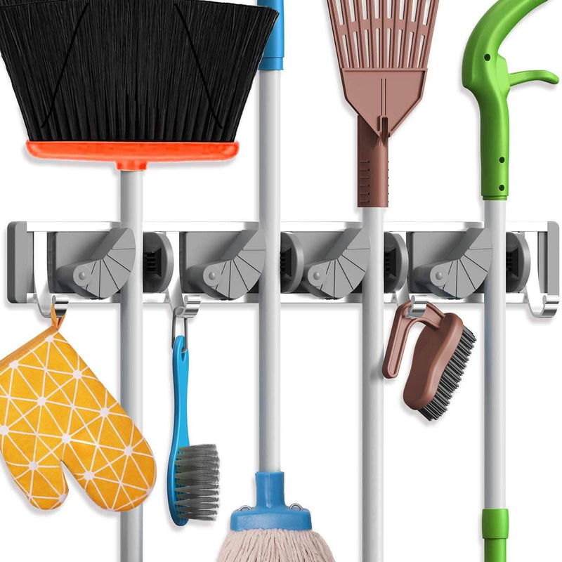 Holikme Mop Broom Holder Wall Mount Metal Pantry Organization and Storage Garden Kitchen Tool Organizer Closet & Storage Silver - DailySale