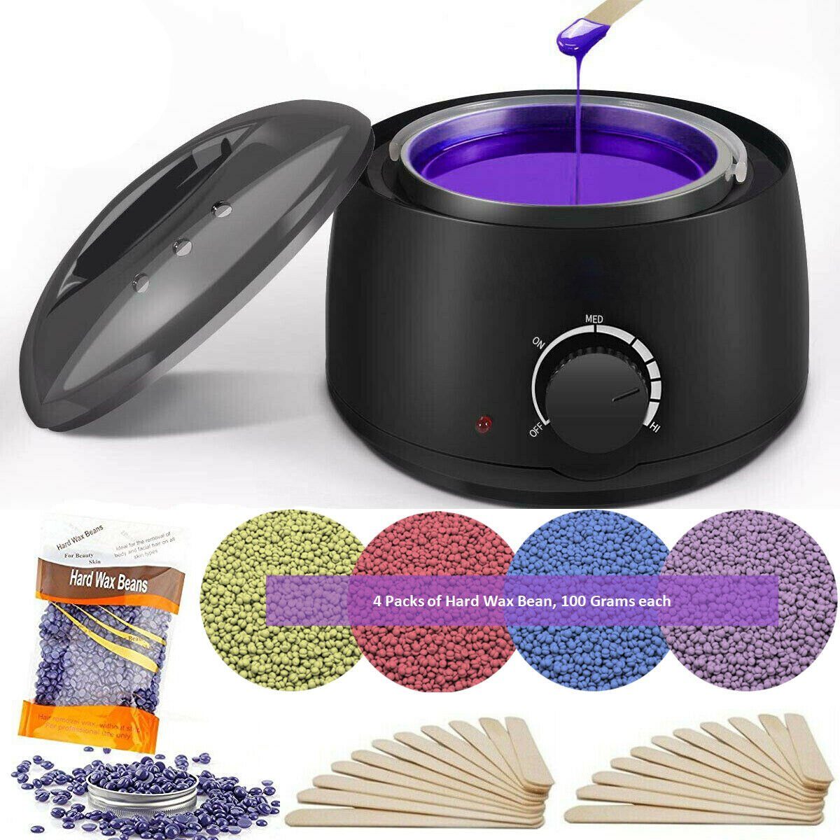 Waxing Kit for Women Men, Wax Warmer Hair Removal Kit with 4 Packs Hard Wax  Beans, Painless Wax Melt Warmer with 10 Wax Applicator Sticks, At Home  Waxing Kit for Sensitive Skin