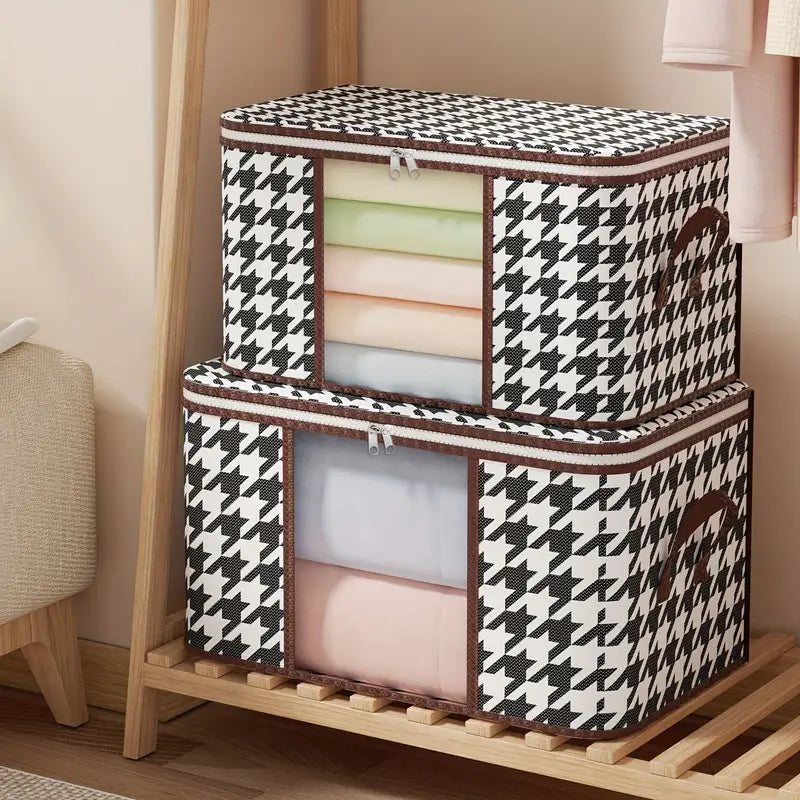 Houndstooth Blanket Storage Bags With Zipper, Foldable Comforter