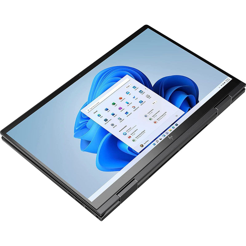3/4 view of HP Envy x360 2-in-1 Touchscreen Laptop (Refurbished) with screen folded over keyword