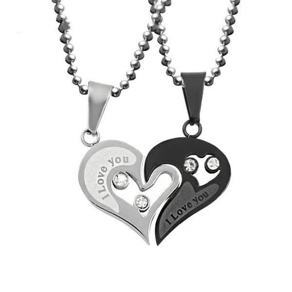 I Love You for Couple Iron Chain Black Heart Love Necklace Necklaces - DailySale