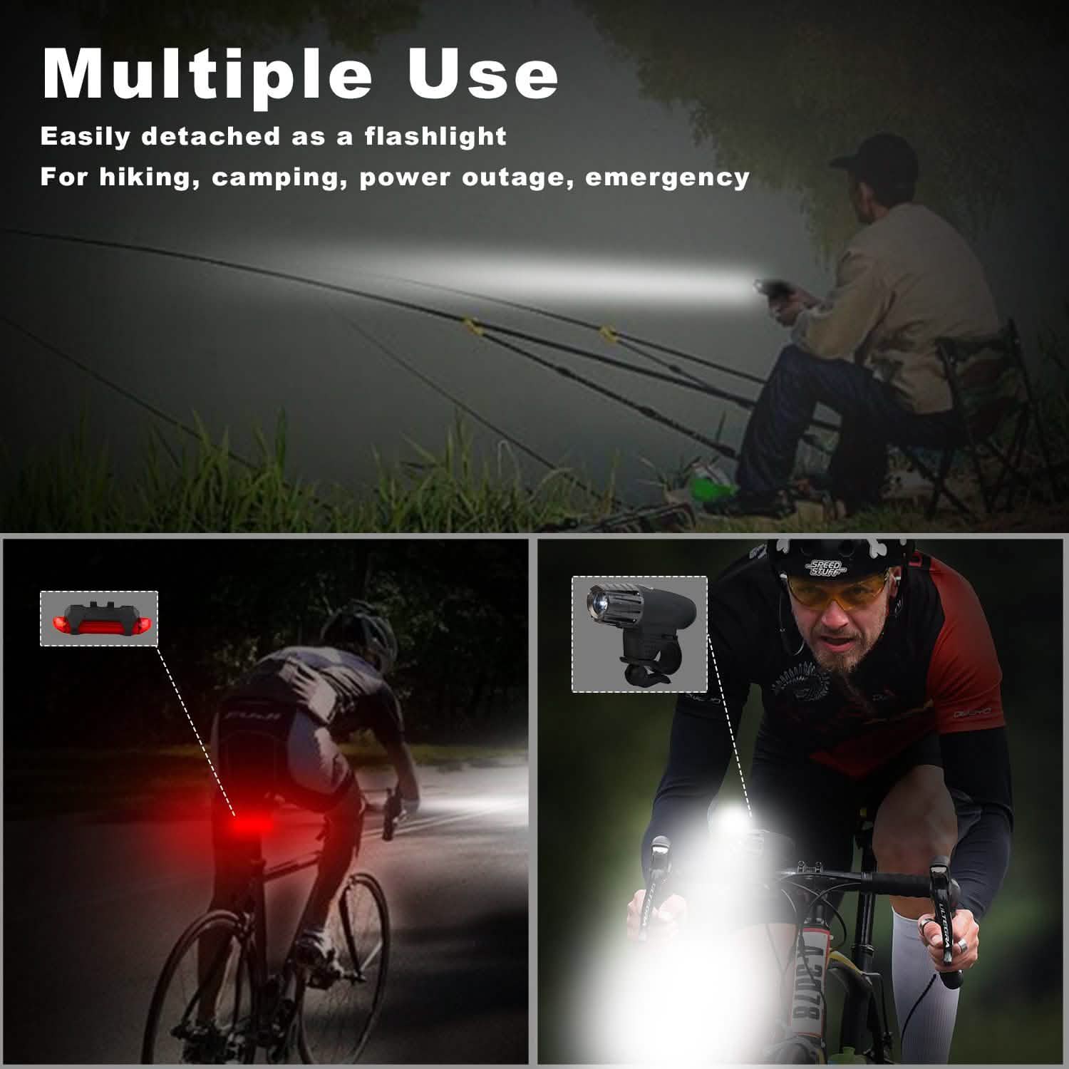 iMounTEK Bike Front Flashlight IPX4 Water-Resistant with Tail Warning/Safety LED Lamp Sports & Outdoors - DailySale