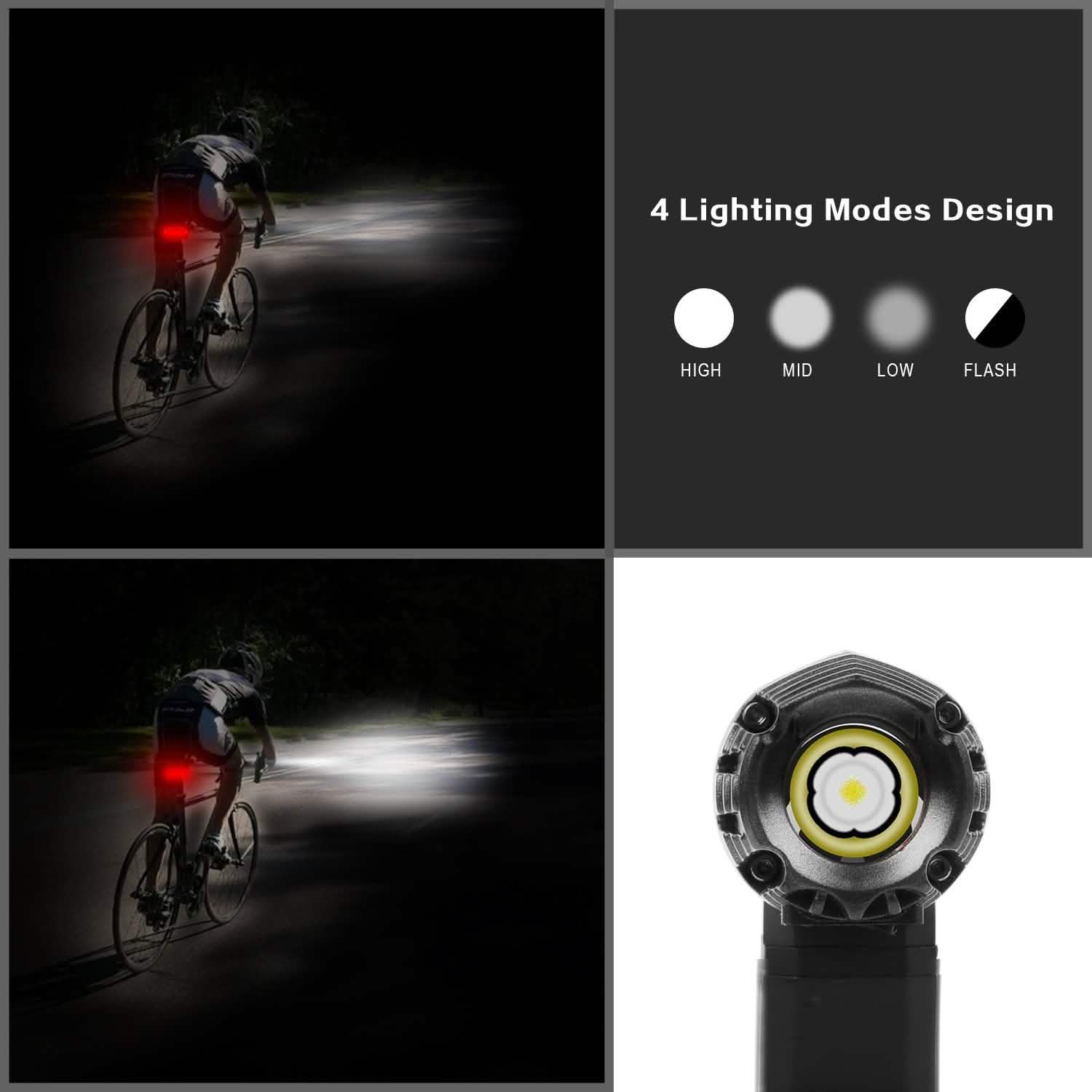 iMounTEK Bike Front Flashlight IPX4 Water-Resistant with Tail Warning/Safety LED Lamp Sports & Outdoors - DailySale