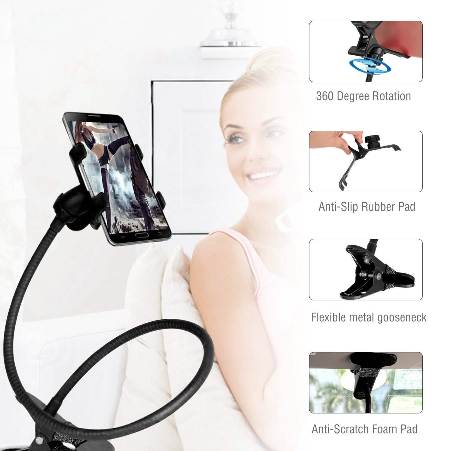 iMountek Lazy Bracket 360 Degree Rotation Gooseneck Clip Mobile Accessories - DailySale