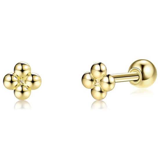 INALIS 925 Sterling Silver Minimalist Small Cute Stud Cross Flower Earrings Earrings Gold - DailySale