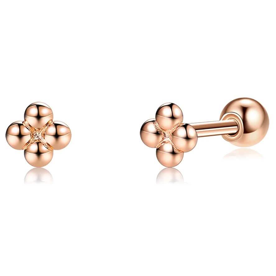INALIS 925 Sterling Silver Minimalist Small Cute Stud Cross Flower Earrings Earrings Rose Gold - DailySale