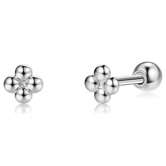 INALIS 925 Sterling Silver Minimalist Small Cute Stud Cross Flower Earrings Earrings Silver - DailySale