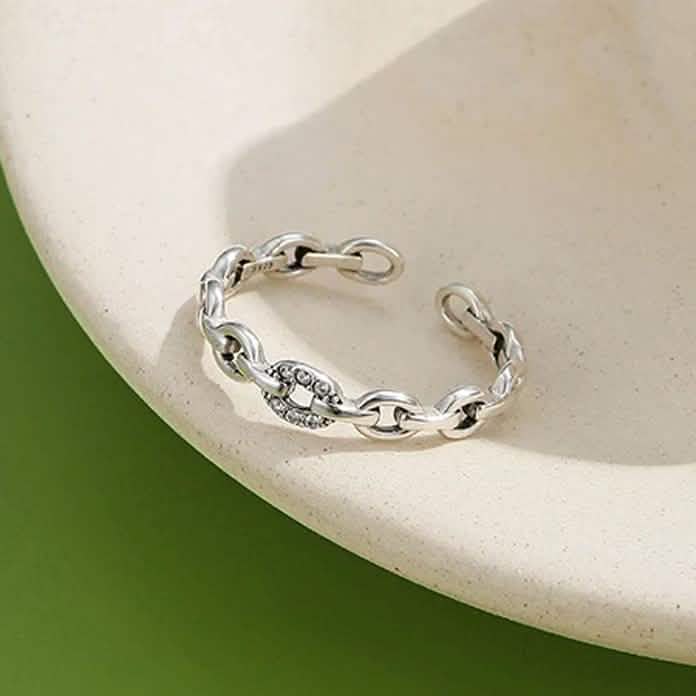 INALIS 925 Sterling Silver Opening Geometric Chain Ring for Women Rings - DailySale