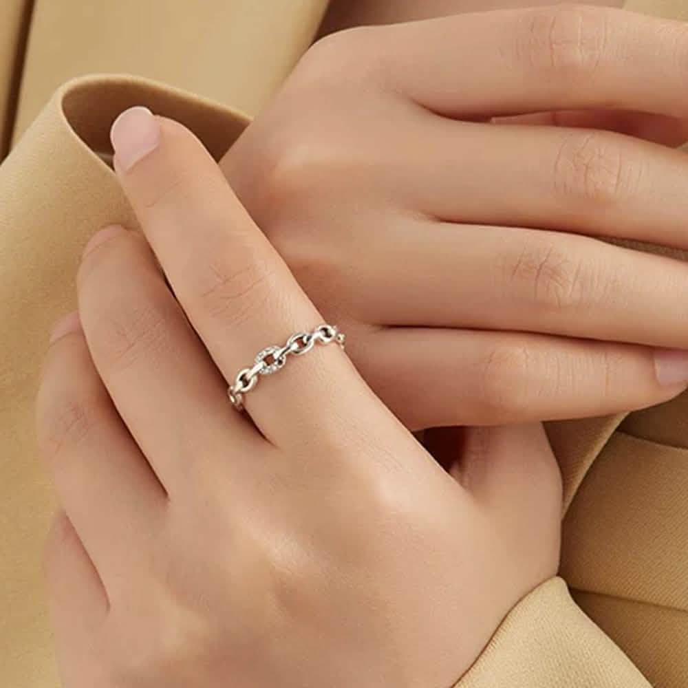 INALIS 925 Sterling Silver Opening Geometric Chain Ring for Women Rings - DailySale