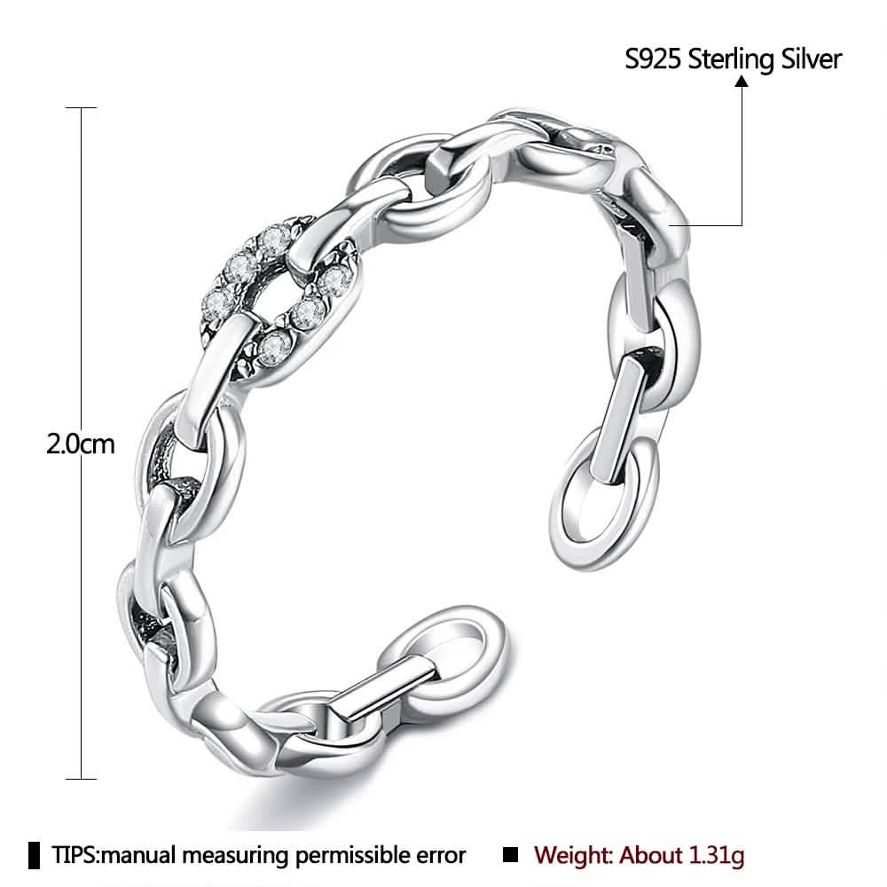 INALIS 925 Sterling Silver Opening Geometric Chain Ring for Women Rings - DailySale