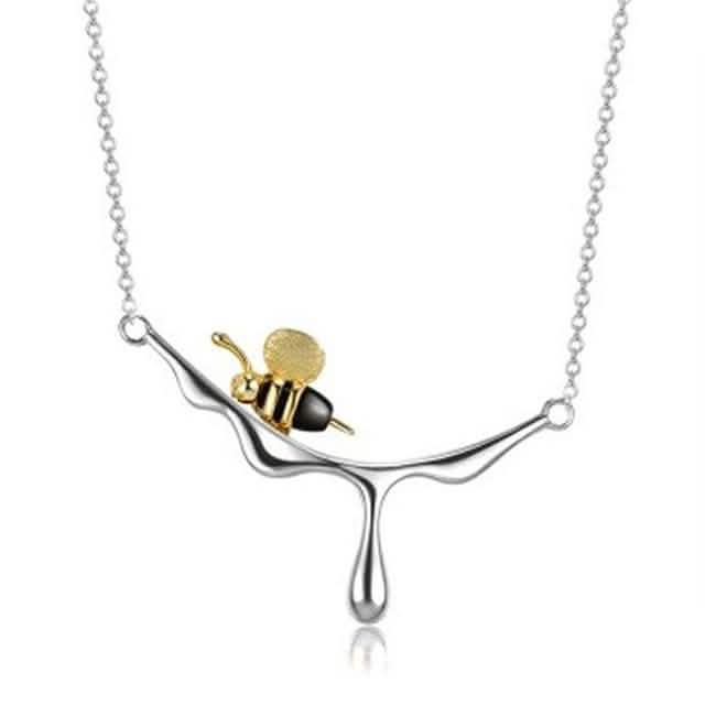 INALIS 925 Sterling Silver Pendant Cute Bee Agate Stone Luxurious Necklace Necklaces Silver - DailySale