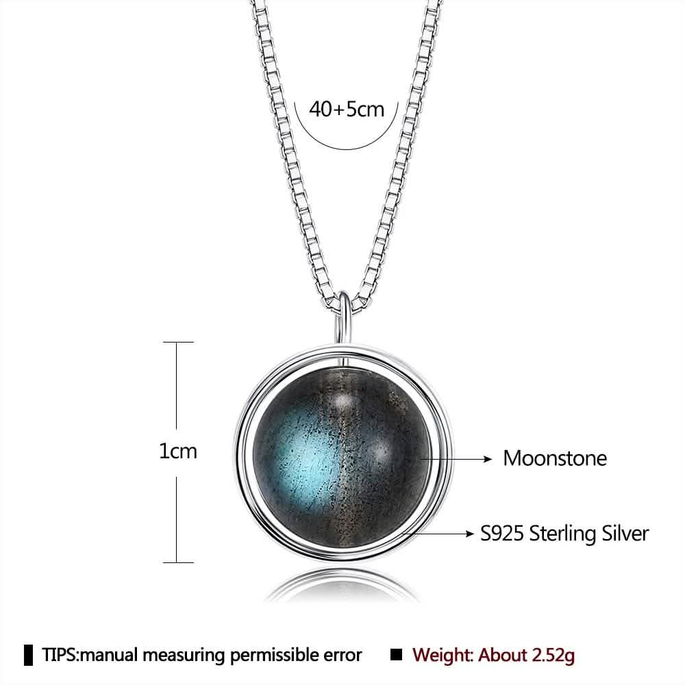 INALIS - 925 Sterling Silver Round Pendant Black Moonstone Necklace Necklaces - DailySale