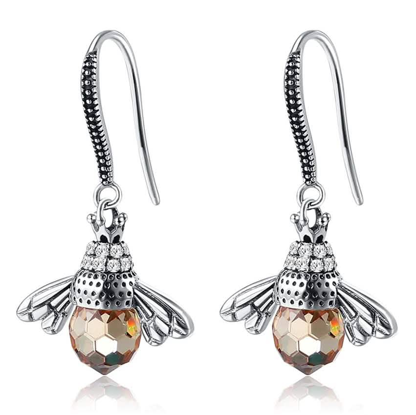 INALIS Bee Shaped 925 Sterling Silver Cubic Zirconia And Austria Crystal Earring Earrings - DailySale