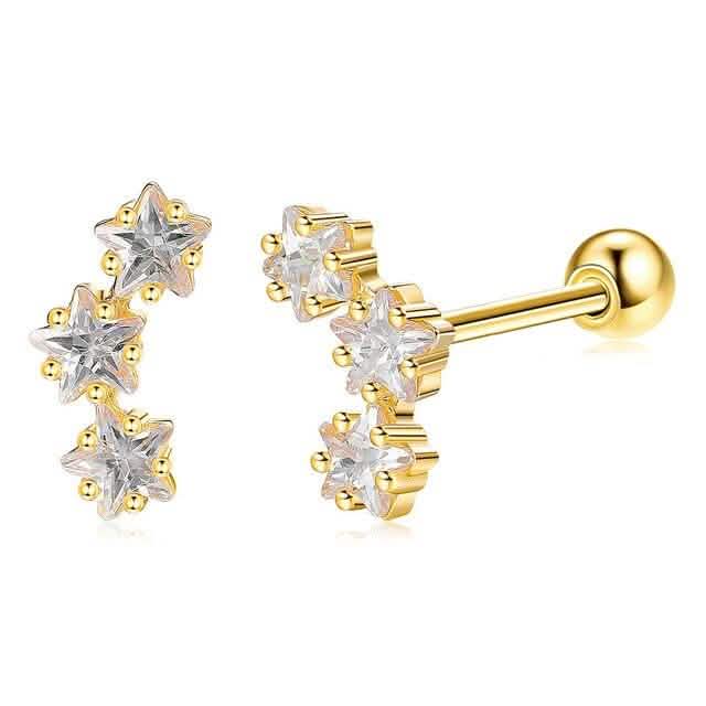 INALIS Romantic Star 925 Sterling Silver Stud Earrings Earrings Gold - DailySale