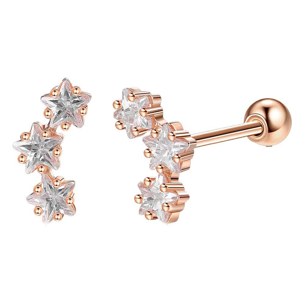 INALIS Romantic Star 925 Sterling Silver Stud Earrings Earrings Rose Gold - DailySale