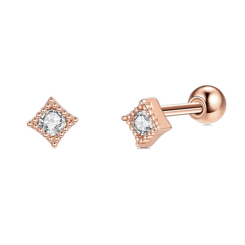 INALIS Square Shape 925 Sterling Silver Small Stud Earrings Earrings Rose Gold - DailySale