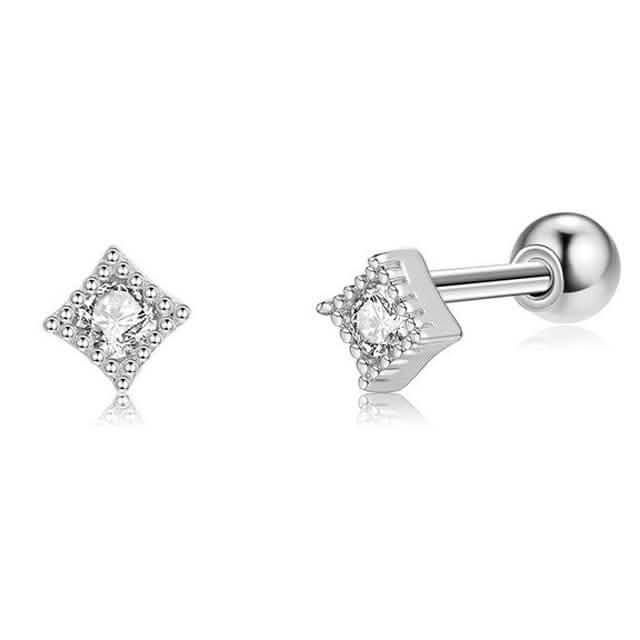INALIS Square Shape 925 Sterling Silver Small Stud Earrings Earrings Silver - DailySale