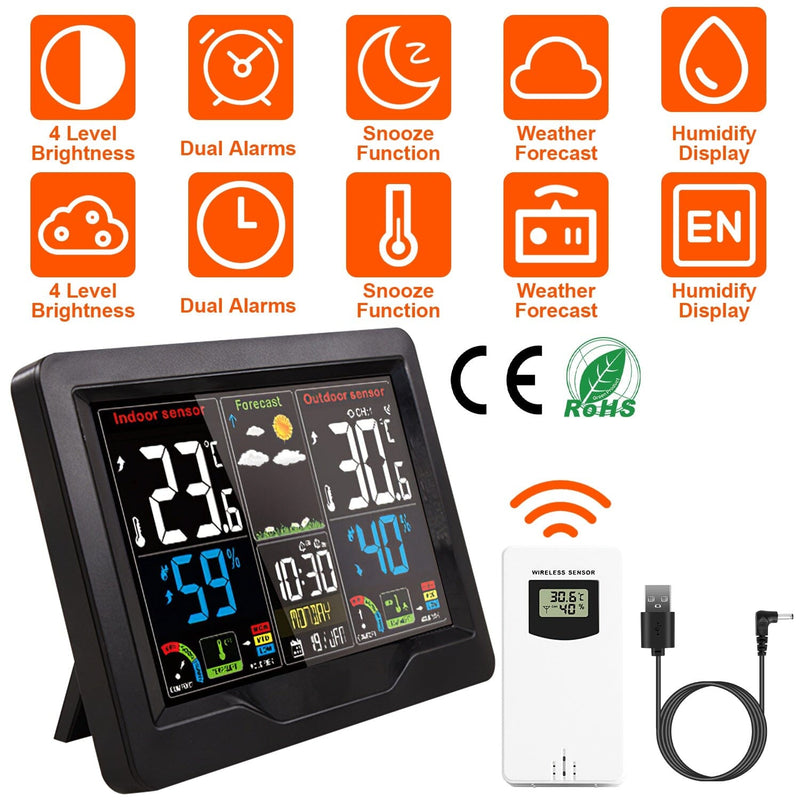 Indoor/Outdoor Thermometer Humidity Weather Forecast Temperature with Backlight Household Appliances - DailySale