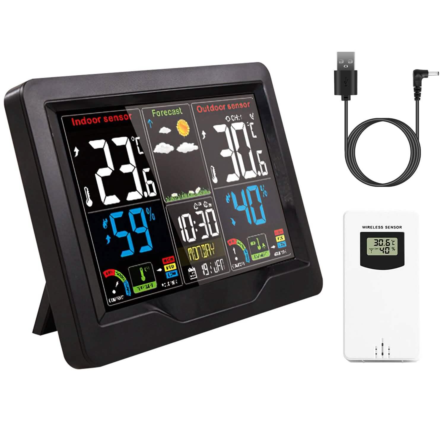 Indoor/Outdoor Thermometer Humidity Weather Forecast Temperature with Backlight Household Appliances - DailySale