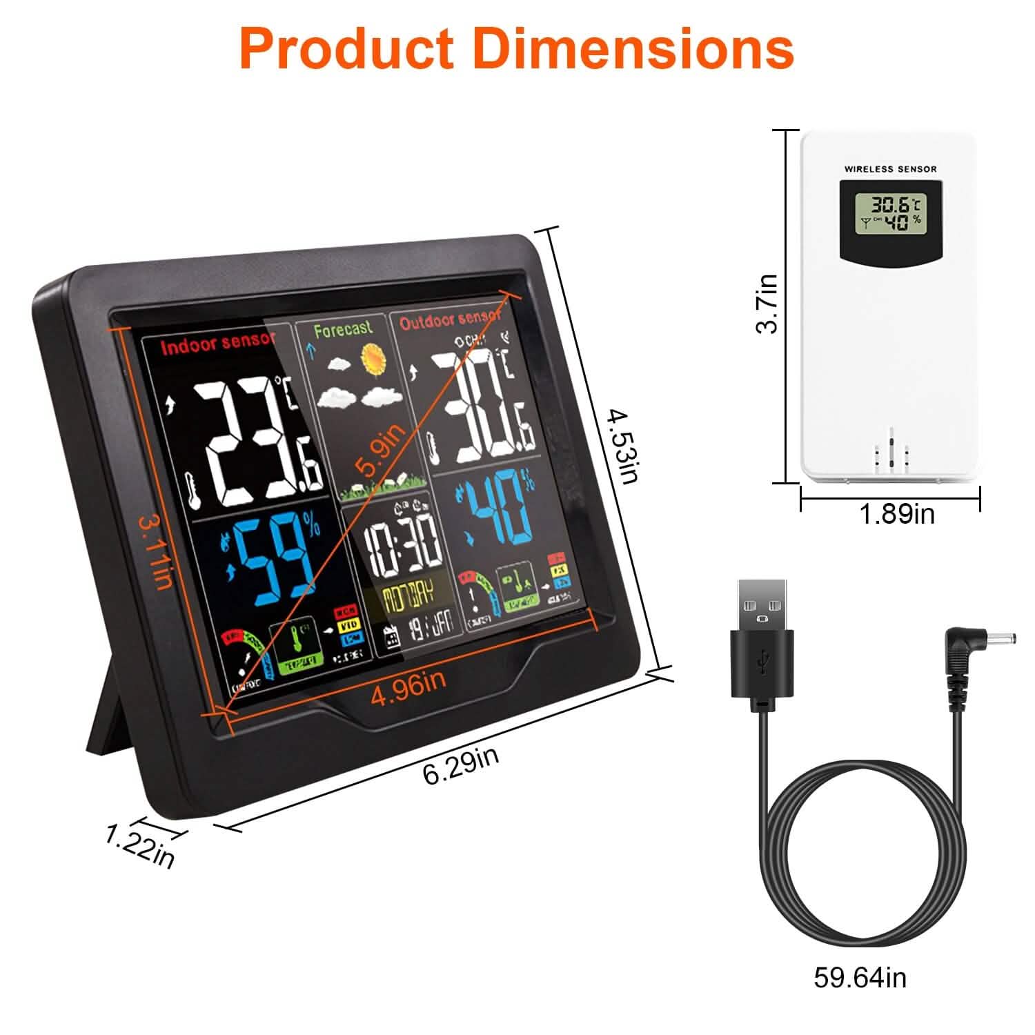 Indoor/Outdoor Thermometer Humidity Weather Forecast Temperature with Backlight Household Appliances - DailySale